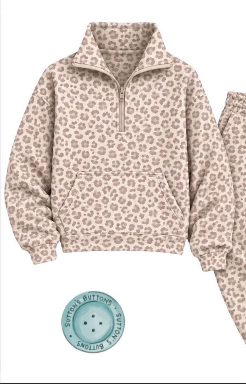 Leopard Latte Ladies Half Zip